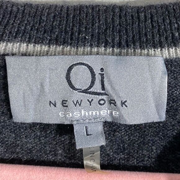 Qi Quinn New York 100% Cashmere Classic V-Neck Sweater Navy‎ Blue Men’s L - Picture 4 of 6